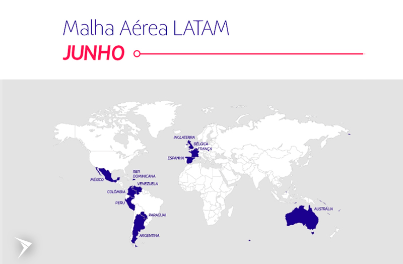 Malha aérea LATAM: Destinos de junho