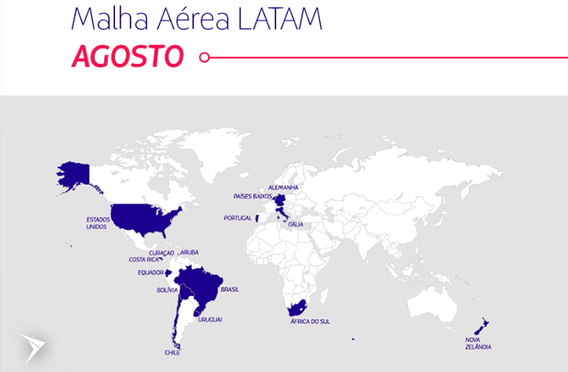 Confira a malha aérea da LATAM para agosto
